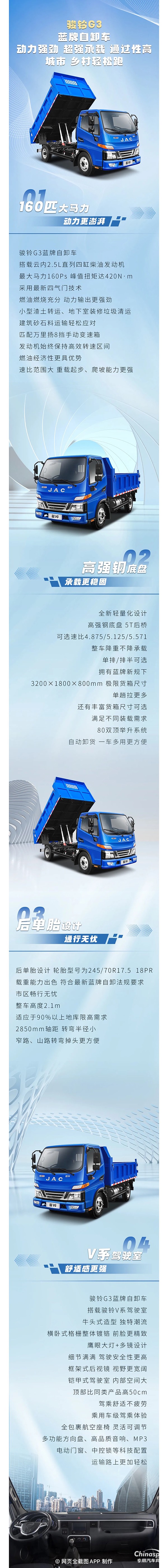 江淮1卡駿鈴G3藍(lán)牌自卸車，城鄉(xiāng)建材、砂石運(yùn)輸輕松跑！