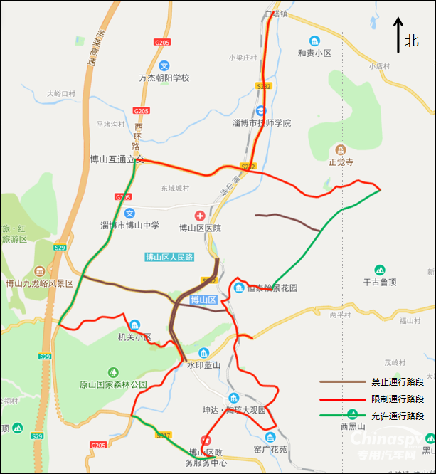 山東淄博博山區(qū)危化品運(yùn)輸車(chē)輛禁行